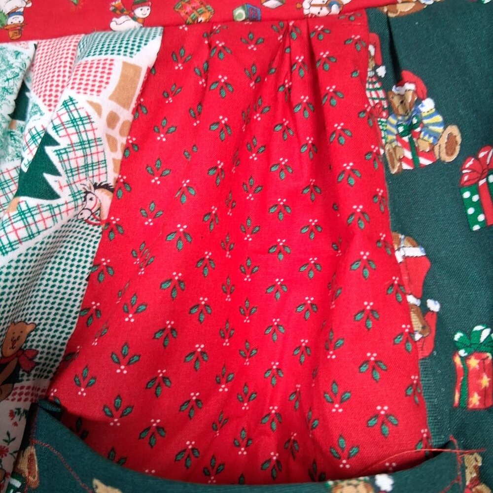 Handmade Christmas Teddy Bear Apron Patchwork Holiday One Of A Kind Homemade - Picture 11 of 15